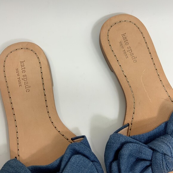 New Kate Spade New York Sasha Slide Bow Front Sandals Blue Denim 7 - Picture 10 of 12